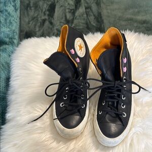 Black High-Top Sneakers with Orange Lining